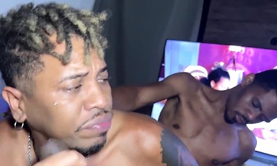 Slutty sex between 3 black guys&comma; Biggest BAREBACK orgy with lots of milk in the ass and mouth&