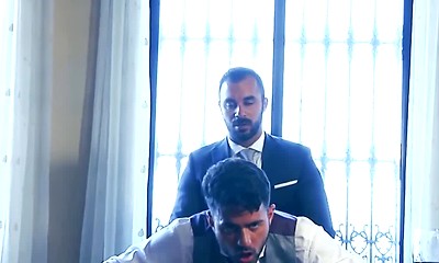 Wet blowjob and anal fucking by butler Xavi Duran and master Robbie Rojo
